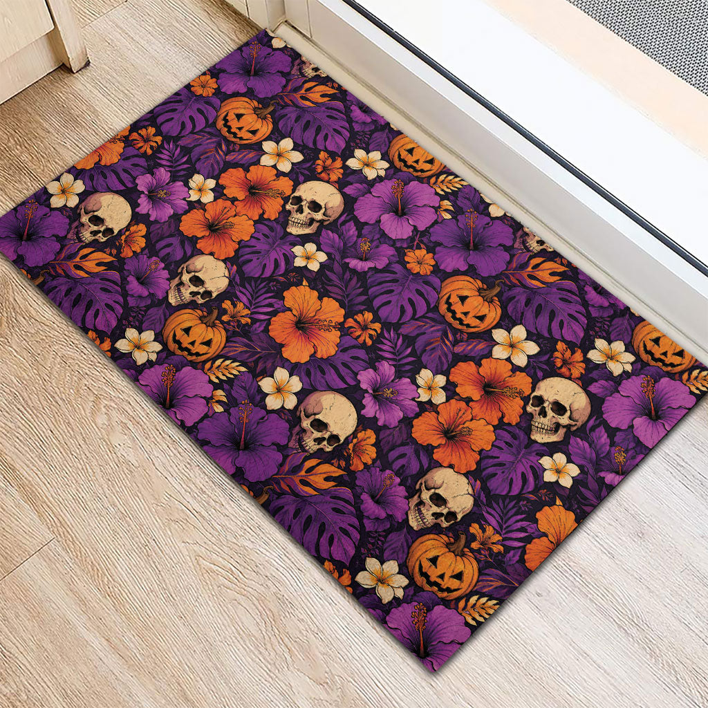 Hawaii Halloween Rubber Doormat Skeleton Pumpkin Hawaiian Flower Tribal DT05 - Polynesian Pride