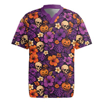 Hawaii Halloween Rugby Jersey Skeleton Pumpkin Hawaiian Flower Tribal DT05 Purple - Polynesian Pride