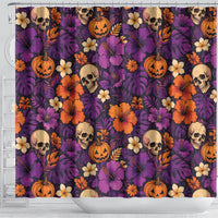 Hawaii Halloween Shower Curtain Skeleton Pumpkin Hawaiian Flower Tribal DT05 - Polynesian Pride