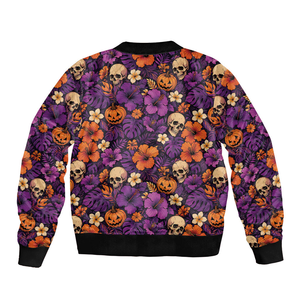 Hawaii Halloween Sleeve Zip Bomber Jacket Skeleton Pumpkin Hawaiian Flower Tribal DT05 - Polynesian Pride