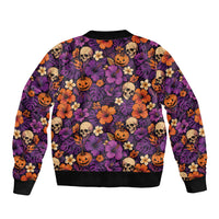 Hawaii Halloween Sleeve Zip Bomber Jacket Skeleton Pumpkin Hawaiian Flower Tribal DT05 - Polynesian Pride