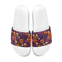 Hawaii Halloween Slide Sandals Skeleton Pumpkin Hawaiian Flower Tribal DT05 Purple - Polynesian Pride