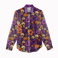 Hawaii Halloween Women Casual Shirt Skeleton Pumpkin Hawaiian Flower Tribal DT05 - Polynesian Pride