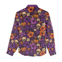 Hawaii Halloween Women Casual Shirt Skeleton Pumpkin Hawaiian Flower Tribal DT05 - Polynesian Pride