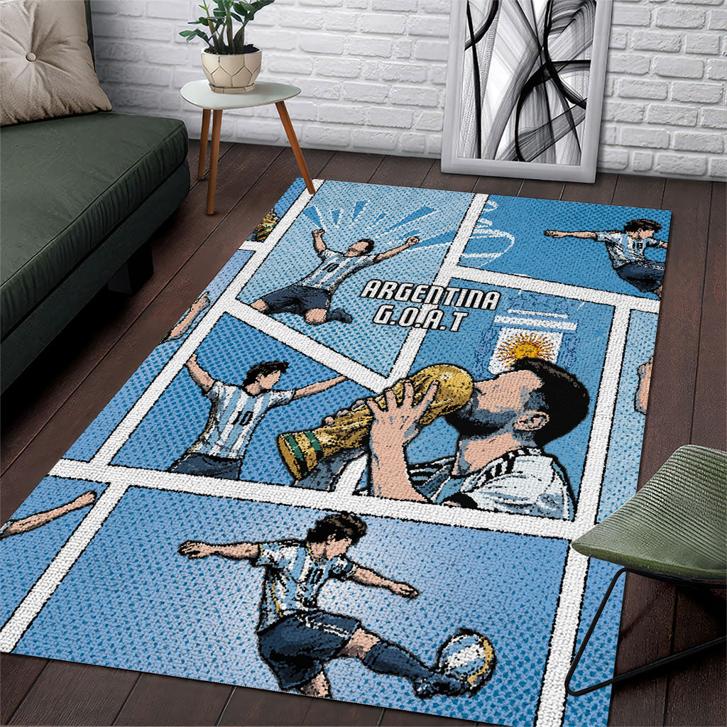 Argentina Football Area Rug Goat Comic Style Sun Of May DT05 Blue - Polynesian Pride