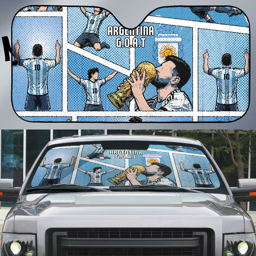 Argentina Football Auto Sun Shade Goat Comic Style Sun Of May DT05 Blue - Polynesian Pride