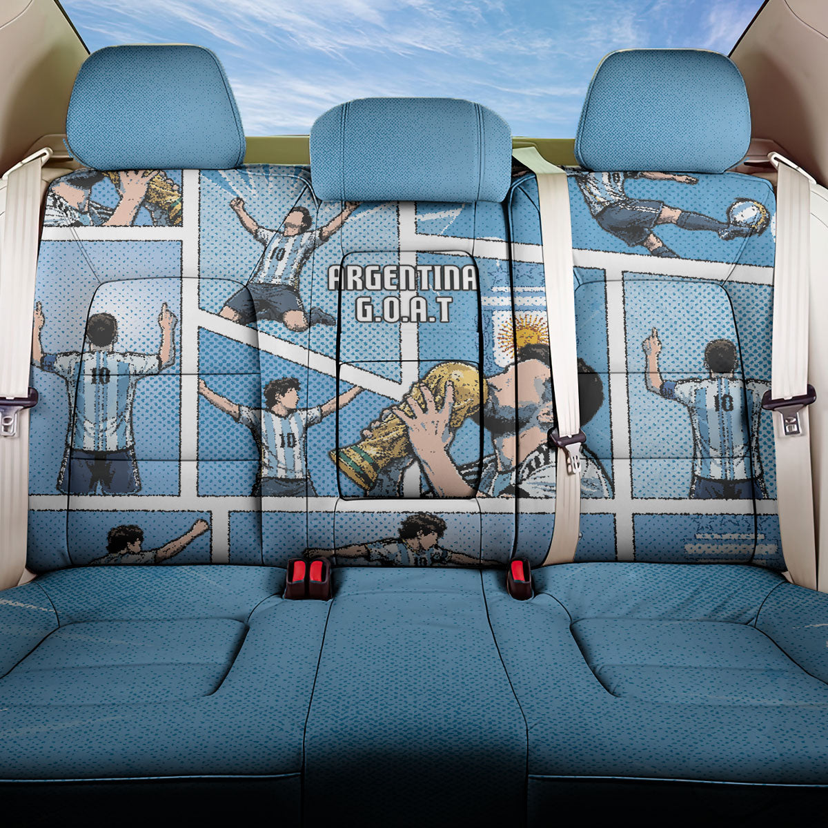 Argentina Football Back Car Seat Cover Goat Comic Style Sun Of May DT05 One Size Blue - Polynesian Pride