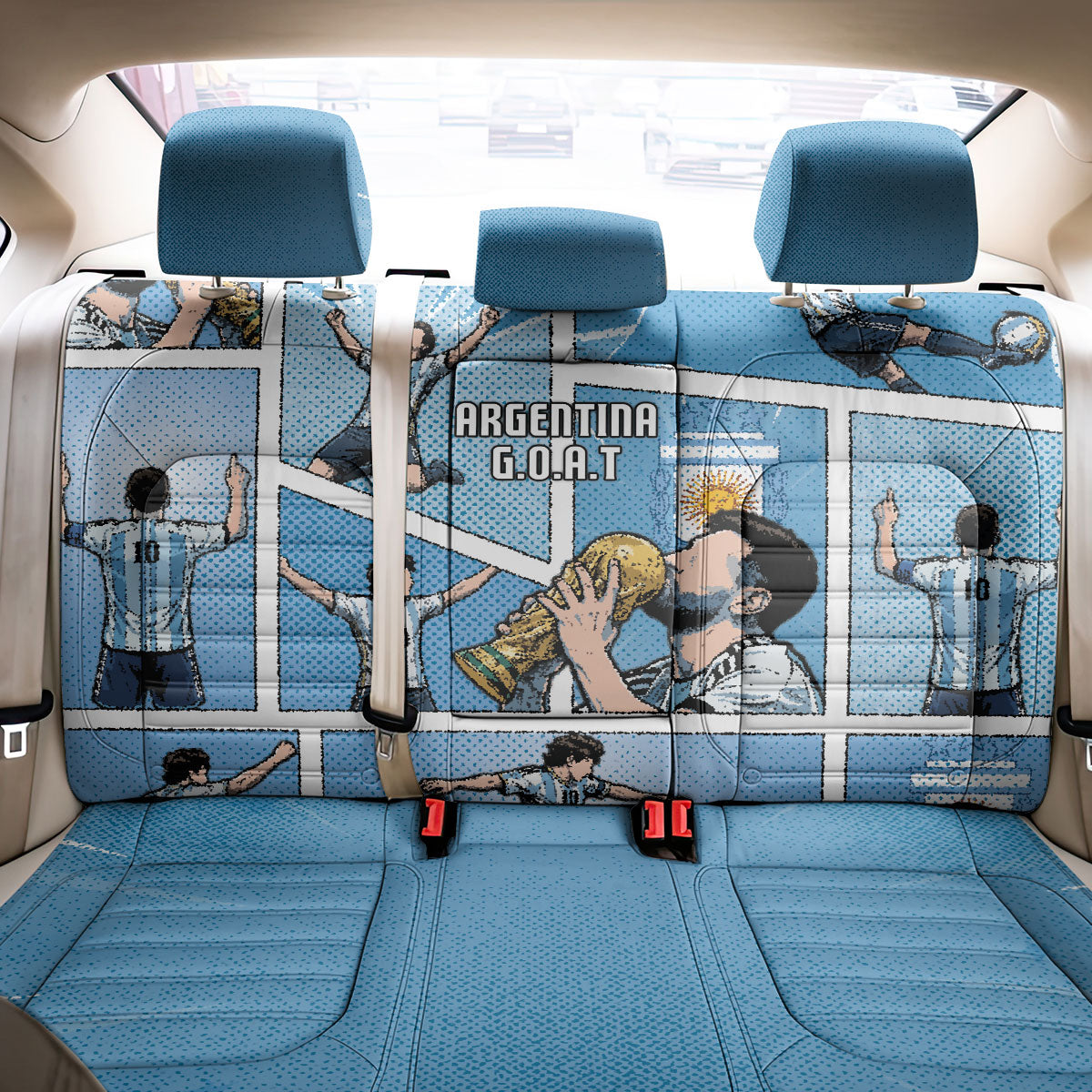 Argentina Football Back Car Seat Cover Goat Comic Style Sun Of May DT05 - Polynesian Pride