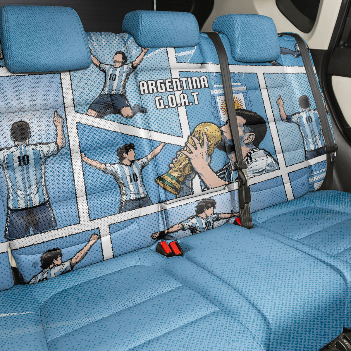 Argentina Football Back Car Seat Cover Goat Comic Style Sun Of May DT05 - Polynesian Pride