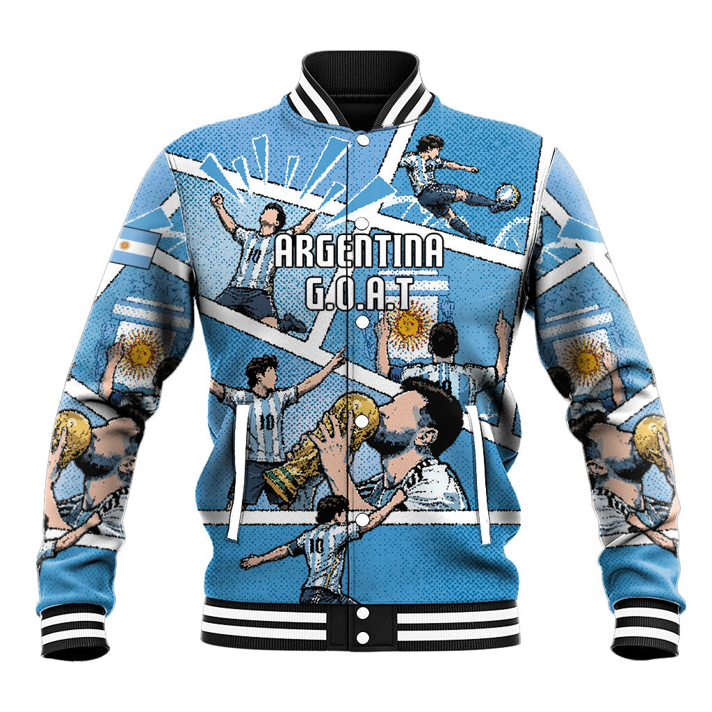 Custom Argentina Football Baseball Jacket Goat Comic Style Sun Of May DT05 Unisex Blue - Polynesian Pride