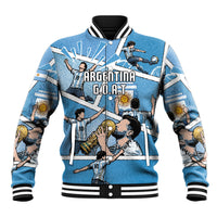Custom Argentina Football Baseball Jacket Goat Comic Style Sun Of May DT05 Unisex Blue - Polynesian Pride