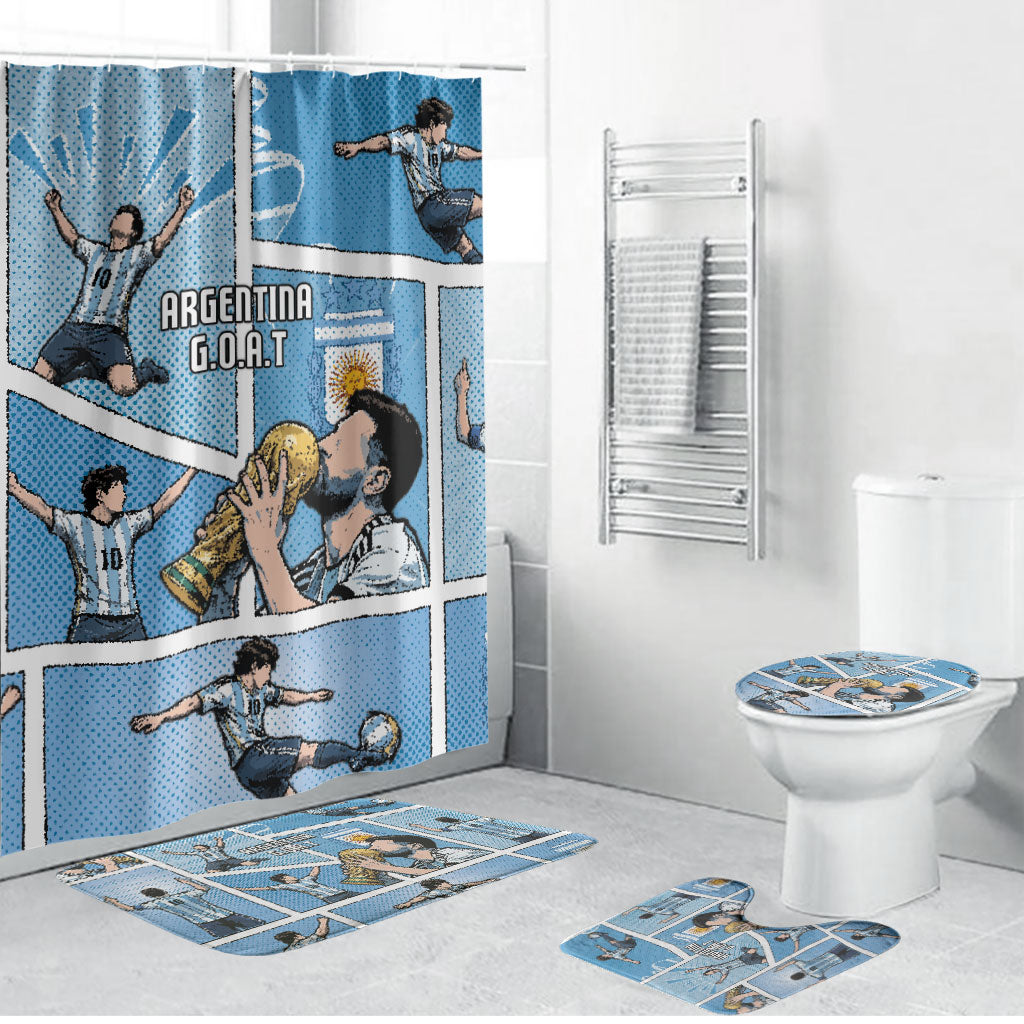 Argentina Football Bathroom Set Goat Comic Style Sun Of May DT05 Bathroom Set (4 pcs) Blue - Polynesian Pride
