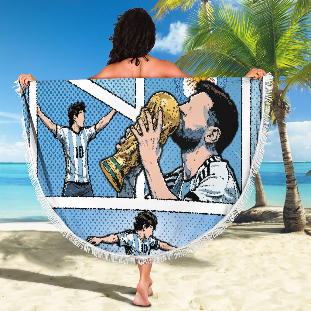 Argentina Football Beach Blanket Goat Comic Style Sun Of May DT05 - Polynesian Pride