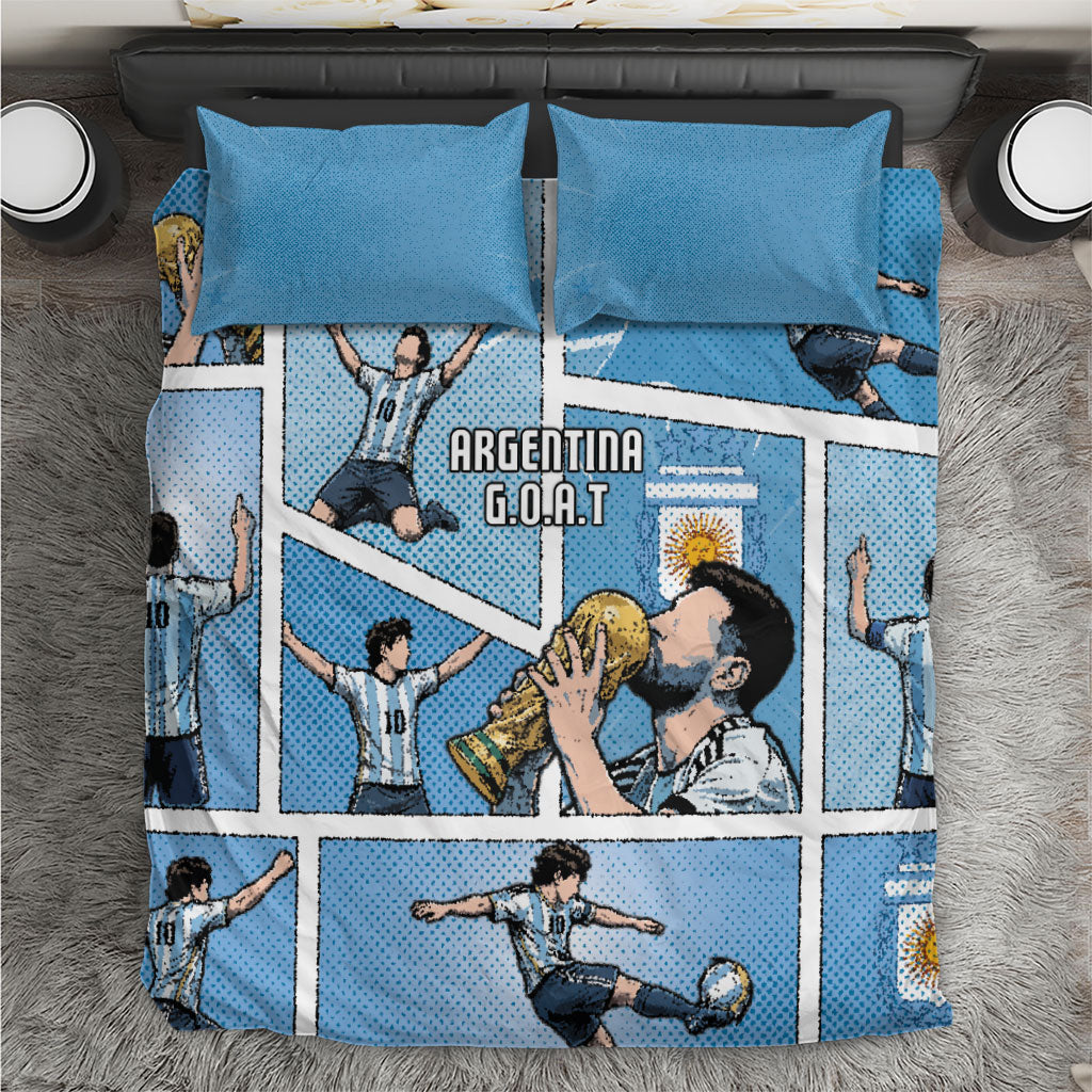 Argentina Football Bedding Set Goat Comic Style Sun Of May DT05 Blue - Polynesian Pride