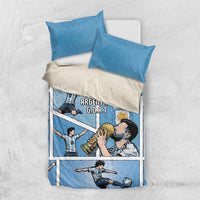 Argentina Football Bedding Set Goat Comic Style Sun Of May DT05 US Twin 172cm x 218cm Blue - Polynesian Pride