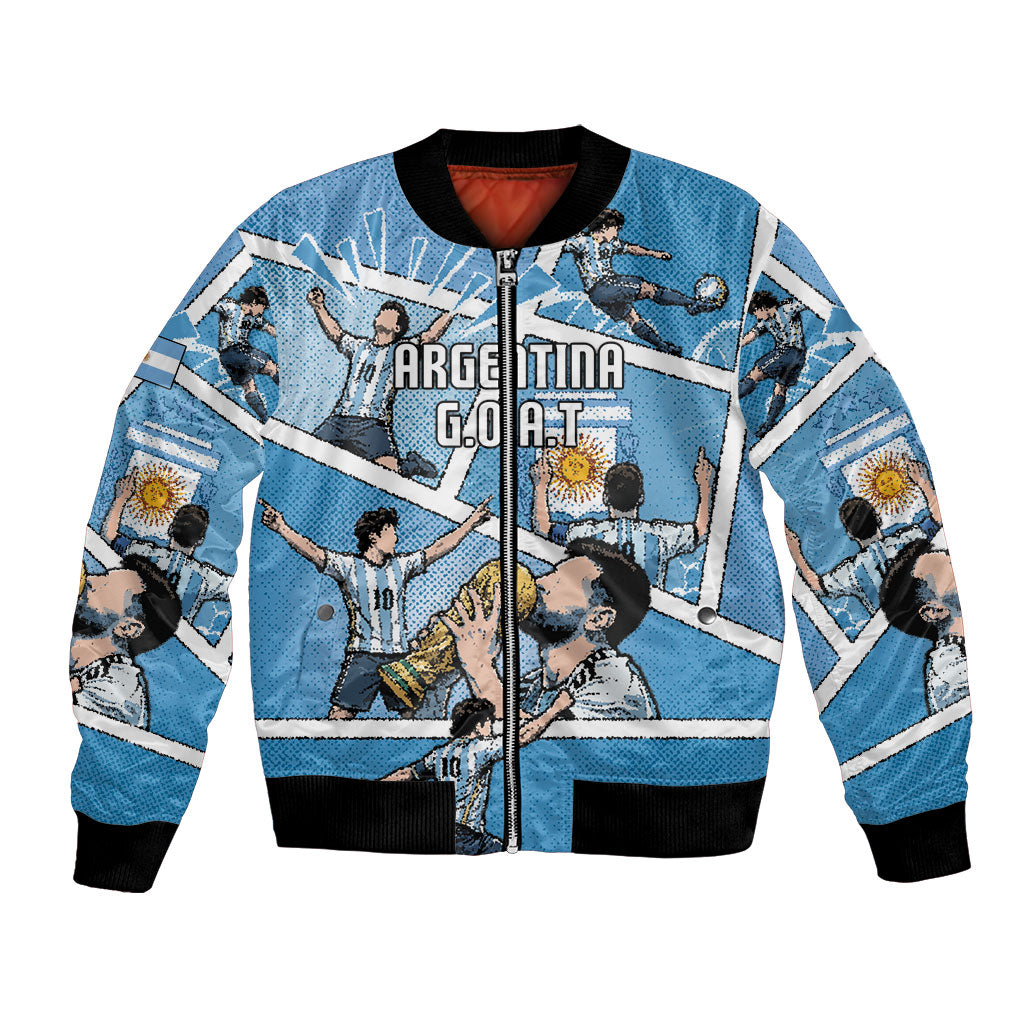 Custom Argentina Football Bomber Jacket Goat Comic Style Sun Of May DT05 Unisex Blue - Polynesian Pride