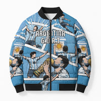 Custom Argentina Football Bomber Puffer Jacket Goat Comic Style Sun Of May DT05 Unisex Blue - Polynesian Pride
