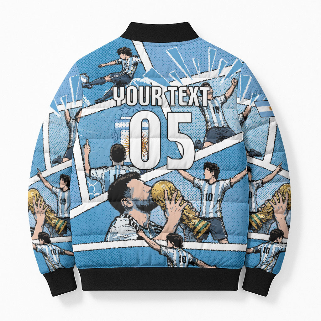 Custom Argentina Football Bomber Puffer Jacket Goat Comic Style Sun Of May DT05 - Polynesian Pride