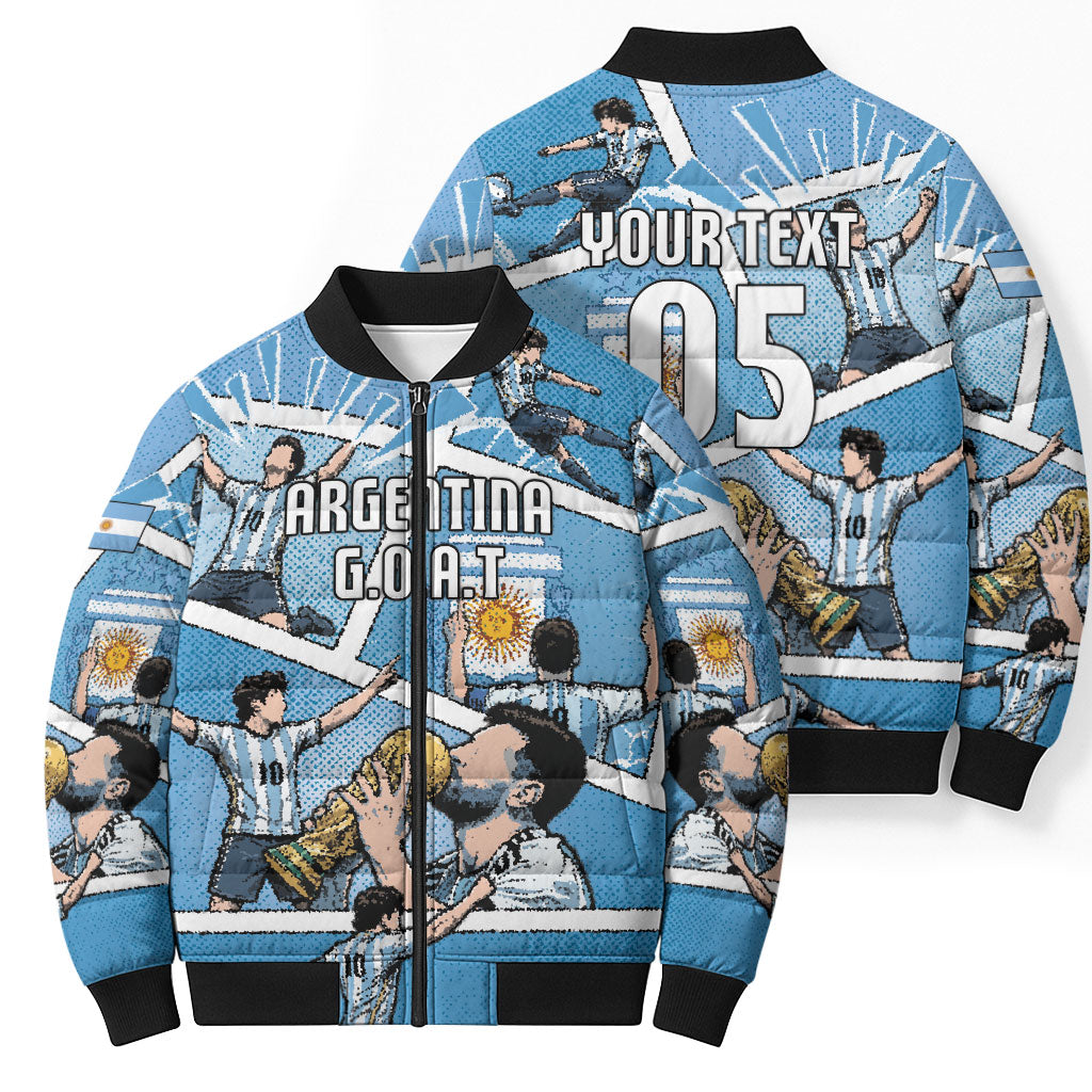 Custom Argentina Football Bomber Puffer Jacket Goat Comic Style Sun Of May DT05 - Polynesian Pride