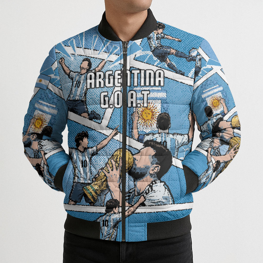 Custom Argentina Football Bomber Puffer Jacket Goat Comic Style Sun Of May DT05 - Polynesian Pride