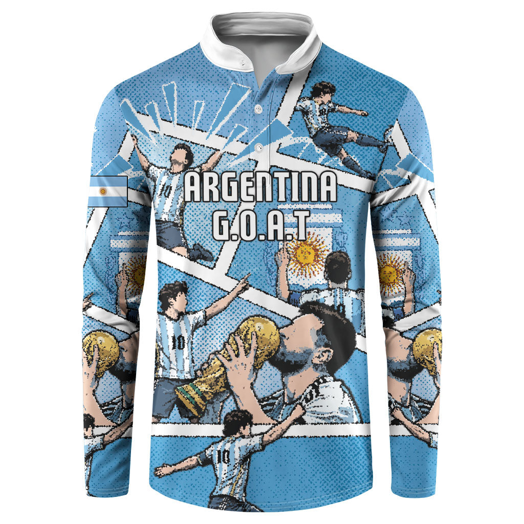 Custom Argentina Football Button Sweatshirt Goat Comic Style Sun Of May DT05 Blue - Polynesian Pride