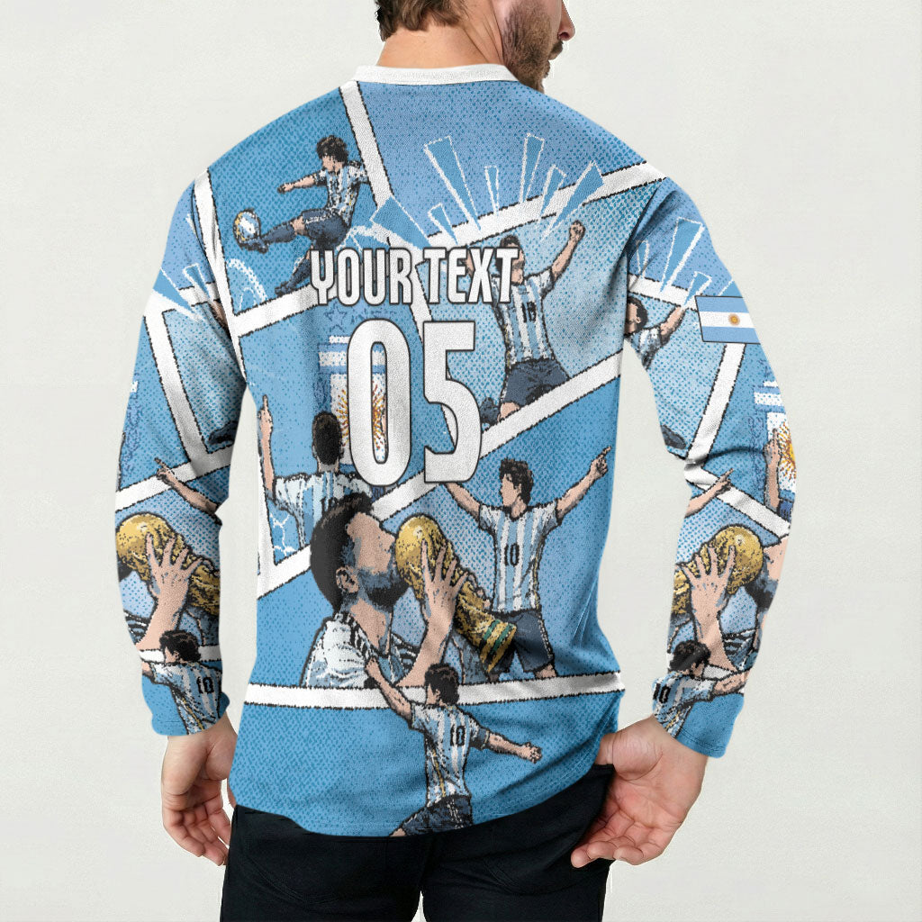Custom Argentina Football Button Sweatshirt Goat Comic Style Sun Of May DT05 - Polynesian Pride