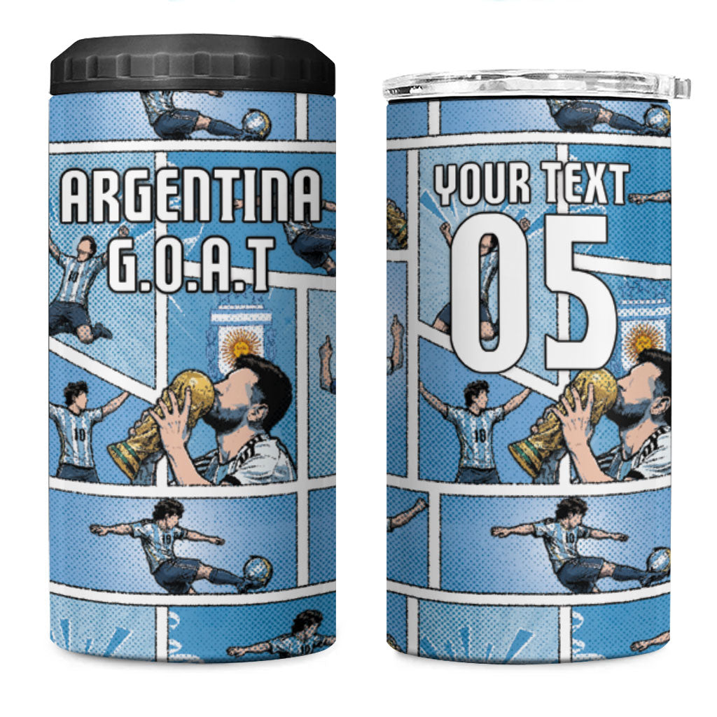 Custom Argentina Football 4 in 1 Can Cooler Tumbler Goat Comic Style Sun Of May DT05 One Size: 16 oz Blue - Polynesian Pride
