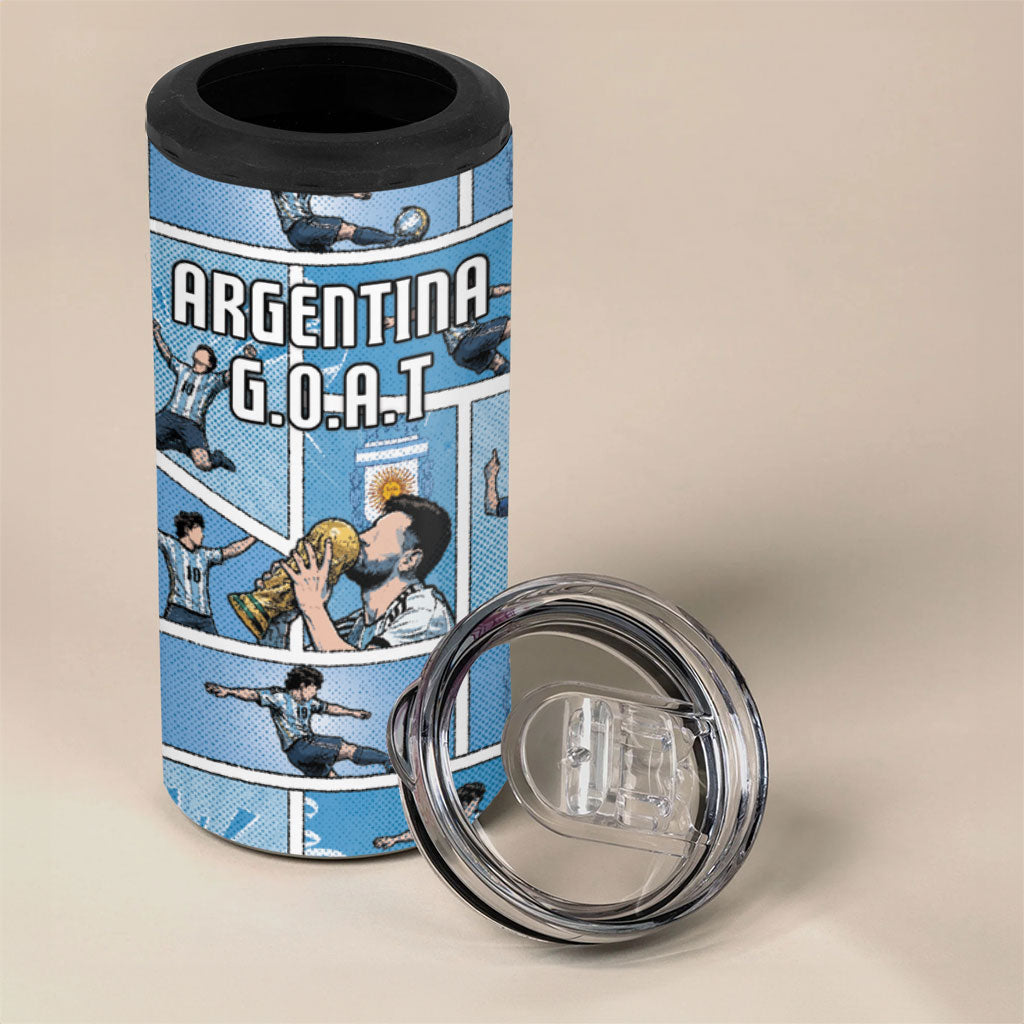 Custom Argentina Football 4 in 1 Can Cooler Tumbler Goat Comic Style Sun Of May DT05 - Polynesian Pride