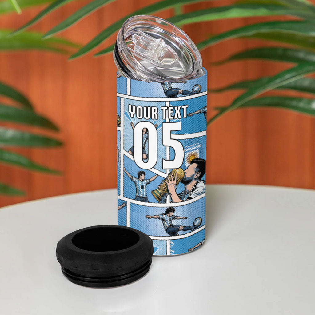 Custom Argentina Football 4 in 1 Can Cooler Tumbler Goat Comic Style Sun Of May DT05 - Polynesian Pride