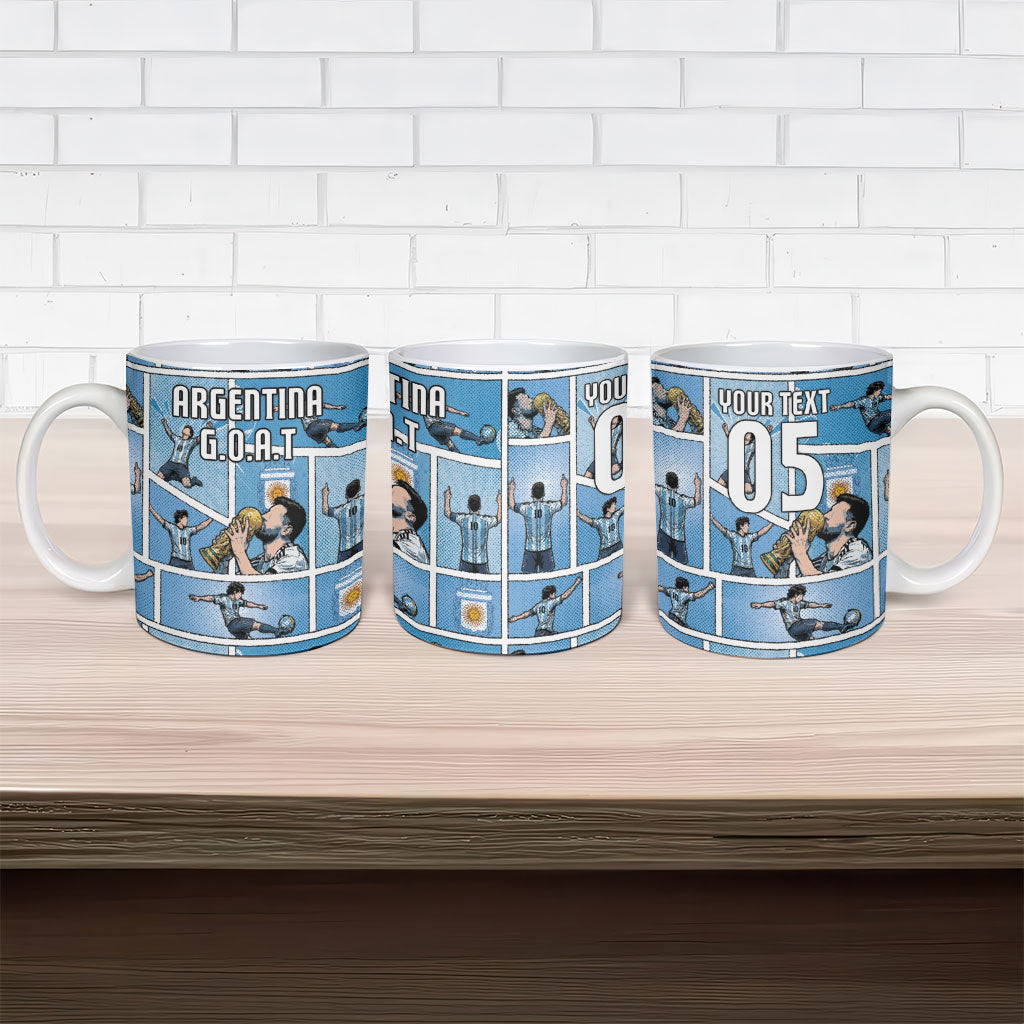 Custom Argentina Football Ceramic Mug Goat Comic Style Sun Of May DT05 - Polynesian Pride