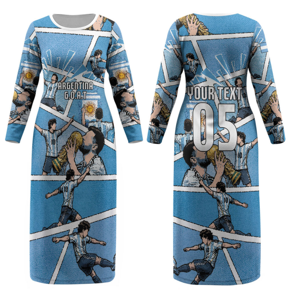 Custom Argentina Football Couples Matching Long Sleeve Bodycon Dress and Long Sleeve Button Shirt Goat Comic Style Sun Of May DT05 - Polynesian Pride