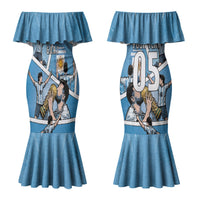 Custom Argentina Football Couples Matching Mermaid Dress and Long Sleeve Button Shirt Goat Comic Style Sun Of May DT05 - Polynesian Pride