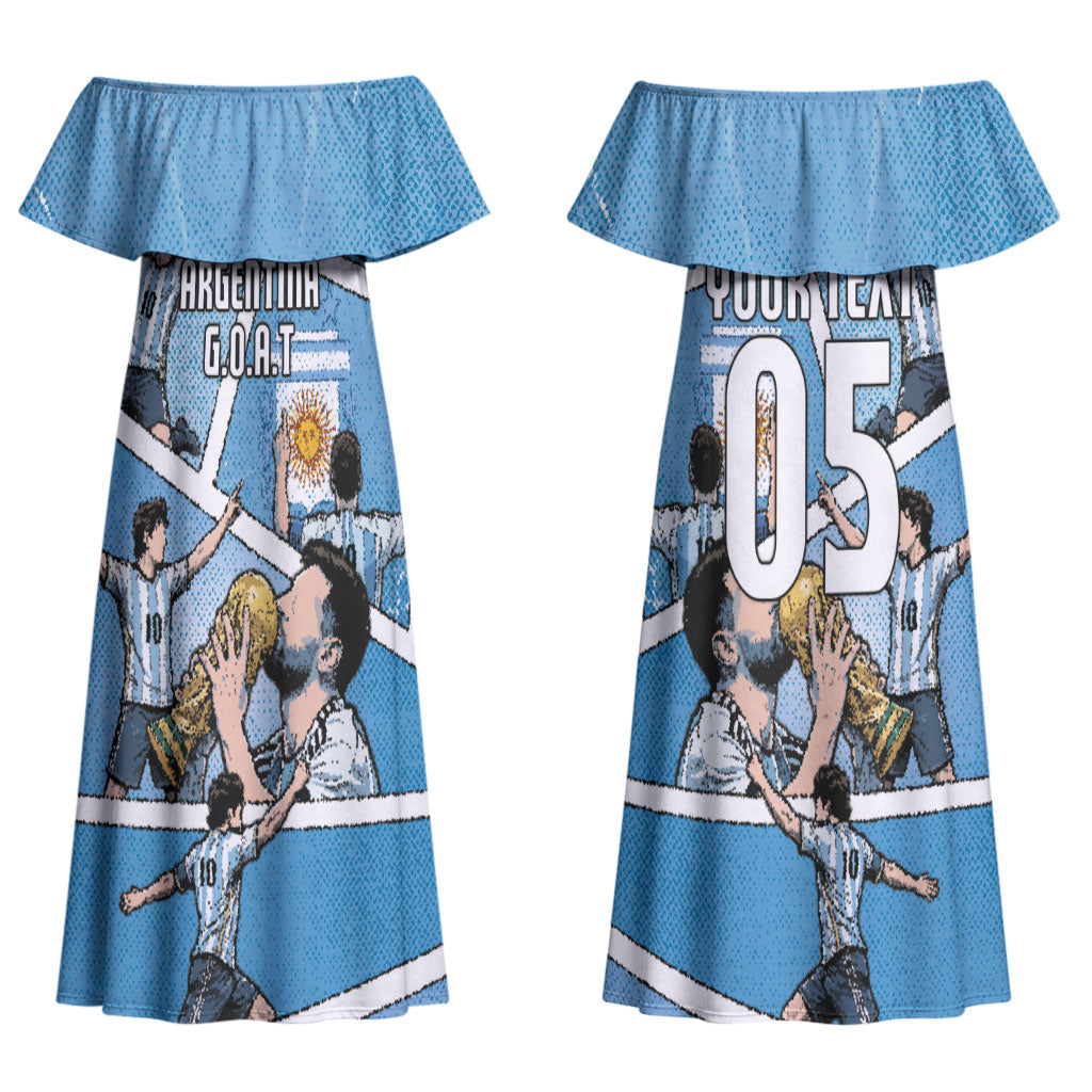 Custom Argentina Football Couples Matching Off Shoulder Maxi Dress and Hawaiian Shirt Goat Comic Style Sun Of May DT05 - Polynesian Pride