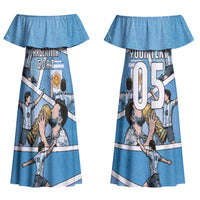 Custom Argentina Football Couples Matching Off Shoulder Maxi Dress and Long Sleeve Button Shirt Goat Comic Style Sun Of May DT05 - Polynesian Pride