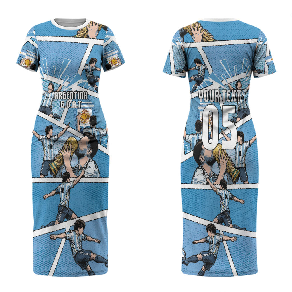 Custom Argentina Football Couples Matching Short Sleeve Bodycon Dress and Long Sleeve Button Shirt Goat Comic Style Sun Of May DT05 - Polynesian Pride