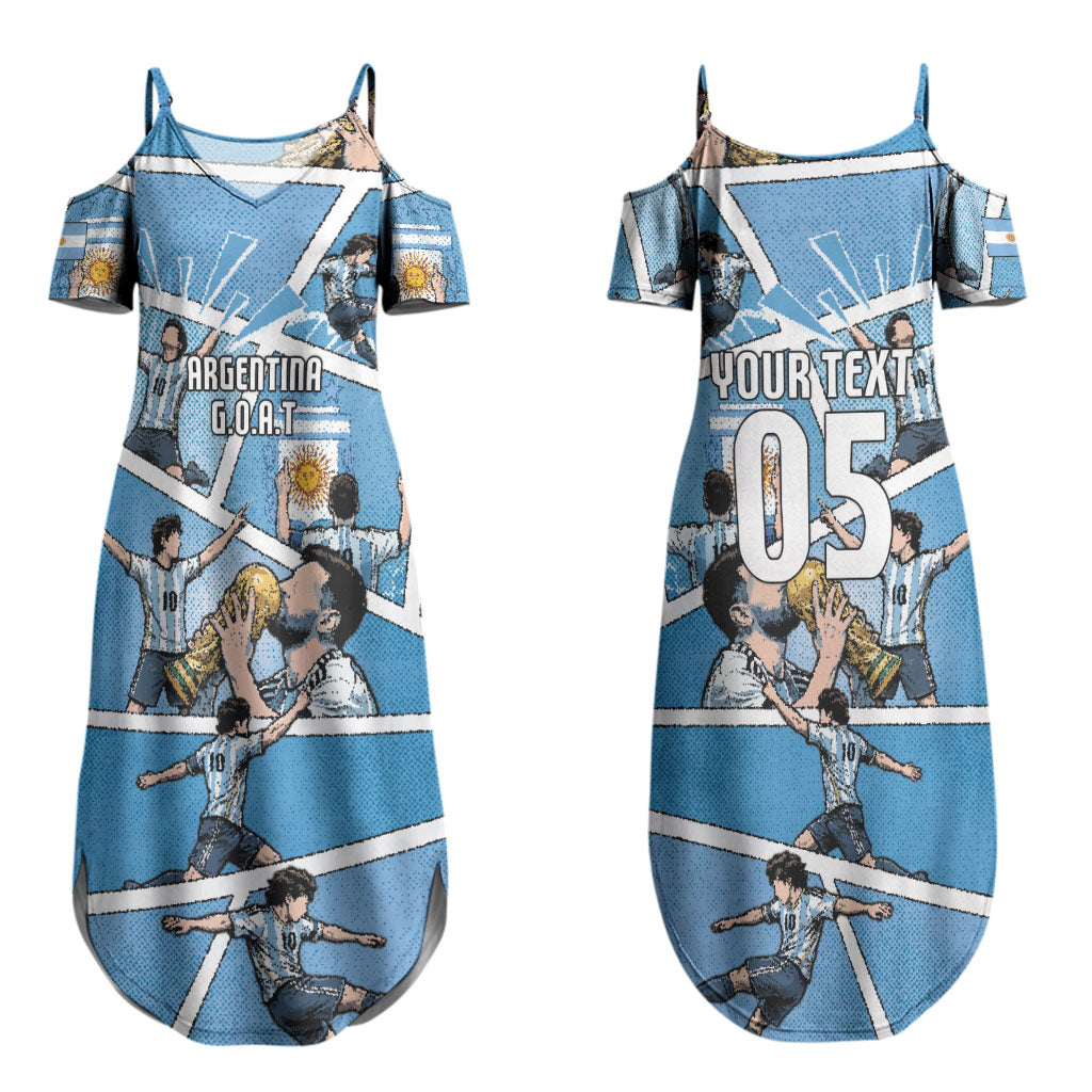 Custom Argentina Football Couples Matching Summer Maxi Dress and Long Sleeve Button Shirt Goat Comic Style Sun Of May DT05 - Polynesian Pride