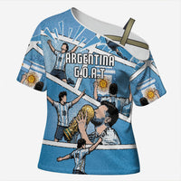 Custom Argentina Football Cross Shoulder Shirt Goat Comic Style Sun Of May DT05 Female Blue - Polynesian Pride
