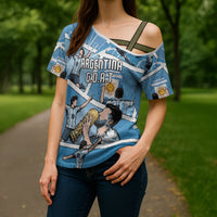 Custom Argentina Football Cross Shoulder Shirt Goat Comic Style Sun Of May DT05 - Polynesian Pride