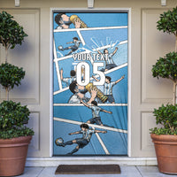 Custom Argentina Football Door Cover Goat Comic Style Sun Of May DT05 Blue - Polynesian Pride