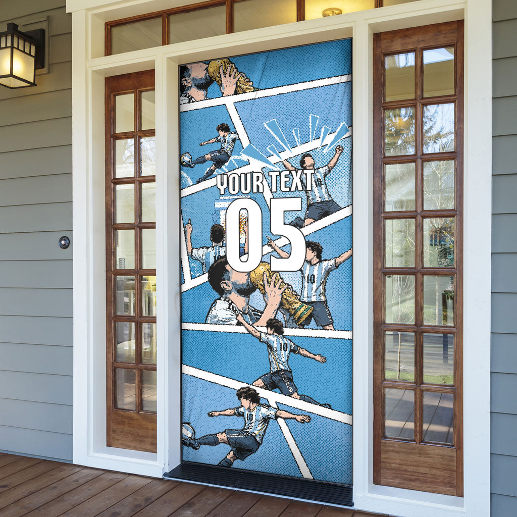 Custom Argentina Football Door Cover Goat Comic Style Sun Of May DT05 - Polynesian Pride