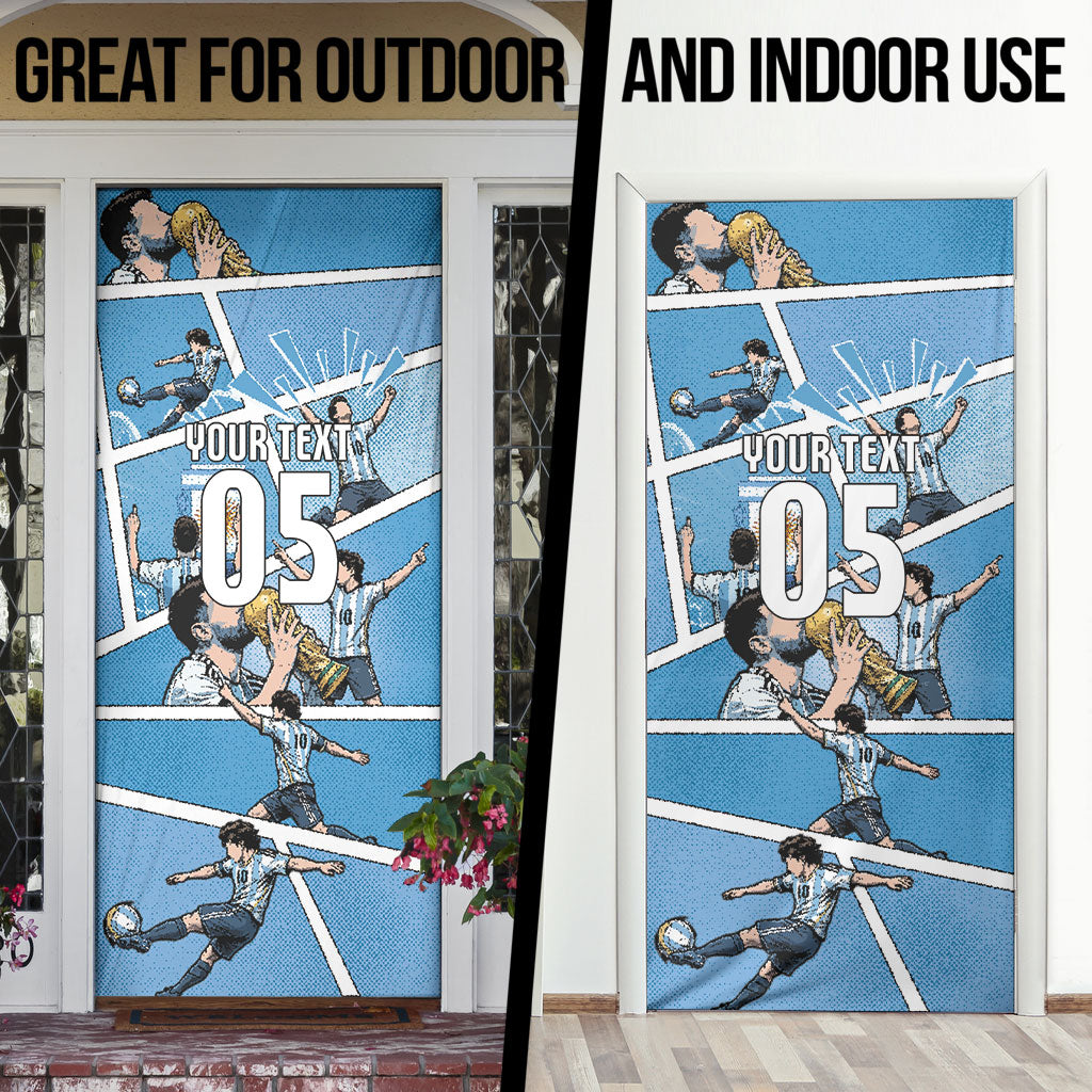 Custom Argentina Football Door Cover Goat Comic Style Sun Of May DT05 - Polynesian Pride