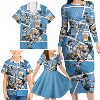 Custom Argentina Football Family Matching Long Sleeve Bodycon Dress and Hawaiian Shirt Goat Comic Style Sun Of May DT05 - Polynesian Pride