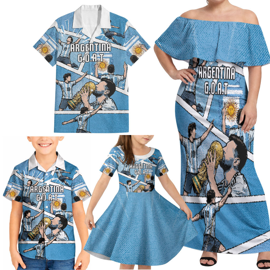 Custom Argentina Football Family Matching Off Shoulder Maxi Dress and Hawaiian Shirt Goat Comic Style Sun Of May DT05 - Polynesian Pride