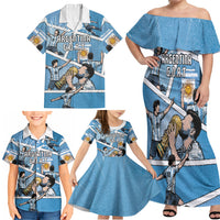Custom Argentina Football Family Matching Off Shoulder Maxi Dress and Hawaiian Shirt Goat Comic Style Sun Of May DT05 - Polynesian Pride