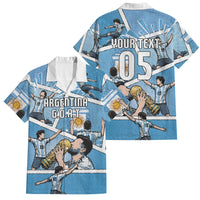 Custom Argentina Football Family Matching Off Shoulder Maxi Dress and Hawaiian Shirt Goat Comic Style Sun Of May DT05 Dad's Shirt - Short Sleeve Blue - Polynesian Pride