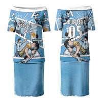 Custom Argentina Football Family Matching Puletasi and Hawaiian Shirt Goat Comic Style Sun Of May DT05 Mom's Dress Blue - Polynesian Pride