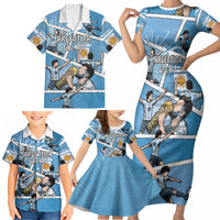 Custom Argentina Football Family Matching Short Sleeve Bodycon Dress and Hawaiian Shirt Goat Comic Style Sun Of May DT05 - Polynesian Pride