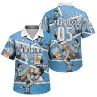 Custom Argentina Football Family Matching Short Sleeve Bodycon Dress and Hawaiian Shirt Goat Comic Style Sun Of May DT05 Son's Shirt Blue - Polynesian Pride