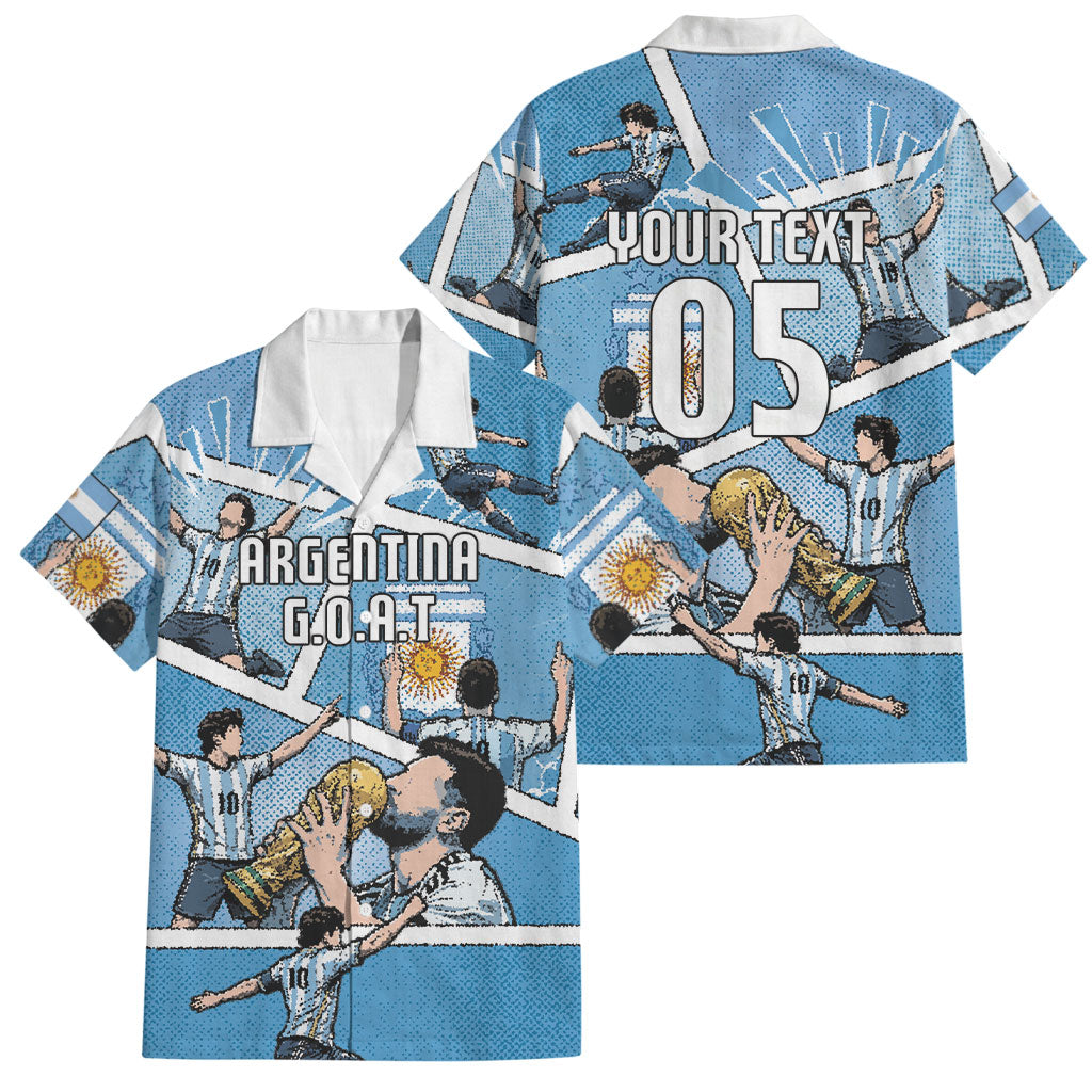 Custom Argentina Football Family Matching Summer Maxi Dress and Hawaiian Shirt Goat Comic Style Sun Of May DT05 Dad's Shirt - Short Sleeve Blue - Polynesian Pride