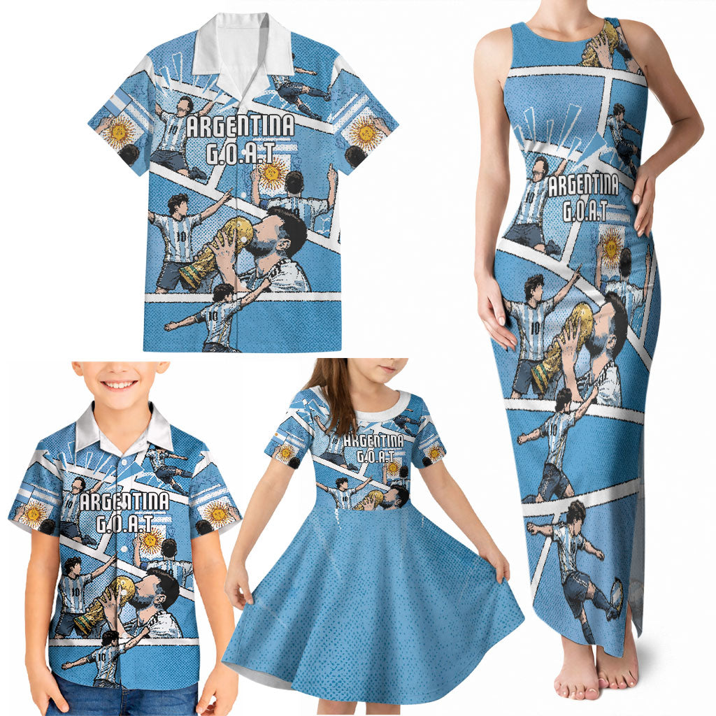 Custom Argentina Football Family Matching Tank Maxi Dress and Hawaiian Shirt Goat Comic Style Sun Of May DT05 - Polynesian Pride